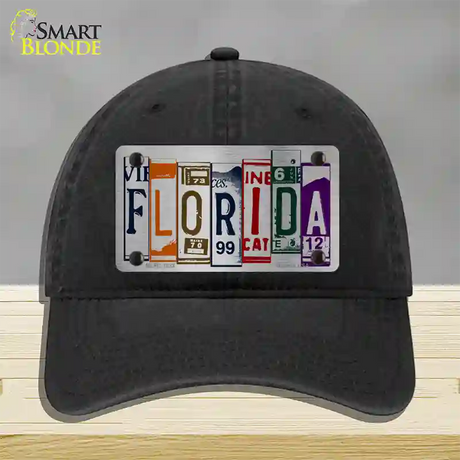 Florida License Plate Art Novelty License Plate Hat Unconstructed Cotton / Black