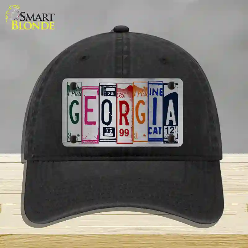 Georgia License Plate Art Novelty License Plate Hat Unconstructed Cotton / Black