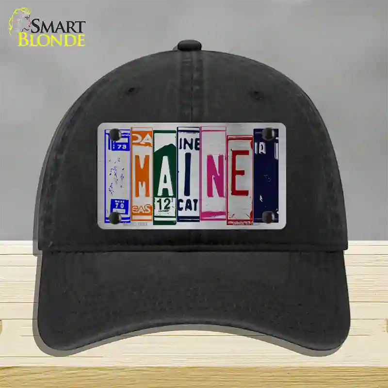 Maine License Plate Art Novelty License Plate Hat Unconstructed Cotton / Black