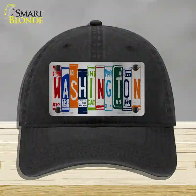 Washington License Plate Art Novelty License Plate Hat Unconstructed Cotton / Black