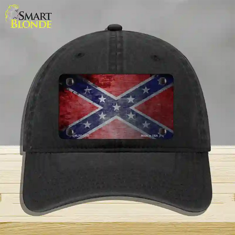 Confederate Flag Scratched Chrome Novelty License Plate Hat Unconstructed Cotton / Black