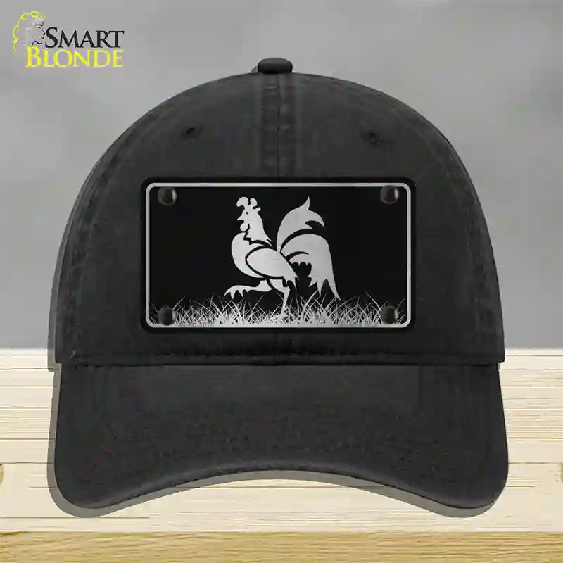 Rooster Black Brushed Chrome Novelty License Plate Hat Unconstructed Cotton / Black