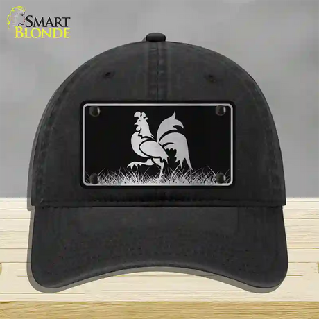 Rooster Black Brushed Chrome Novelty License Plate Hat Unconstructed Cotton / Black