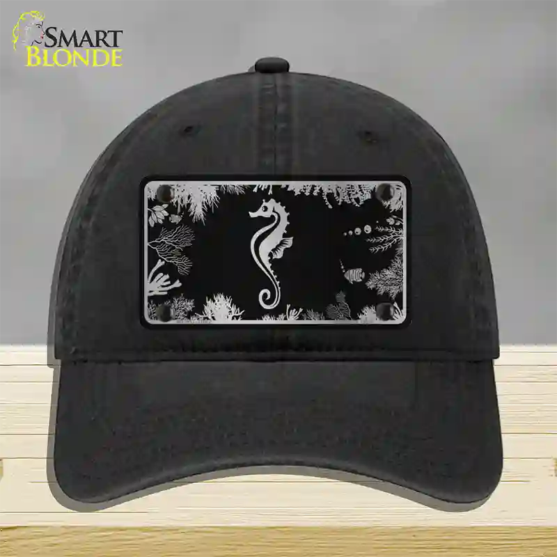 Sea Horse Black Brushed Chrome Novelty License Plate Hat Unconstructed Cotton / Black