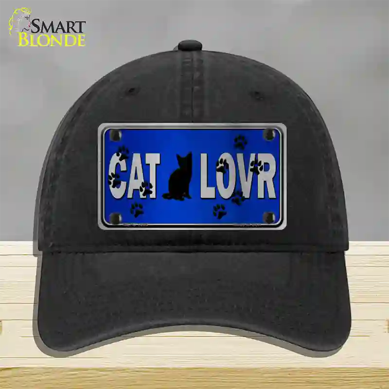 Cat Lover Blue Brushed Chrome Novelty License Plate Hat Tag Unconstructed Cotton / Black