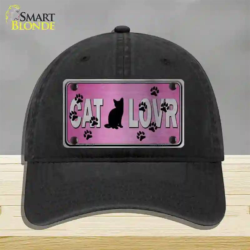 Cat Lover Pink Brushed Chrome Novelty License Plate Hat Tag Unconstructed Cotton / Black