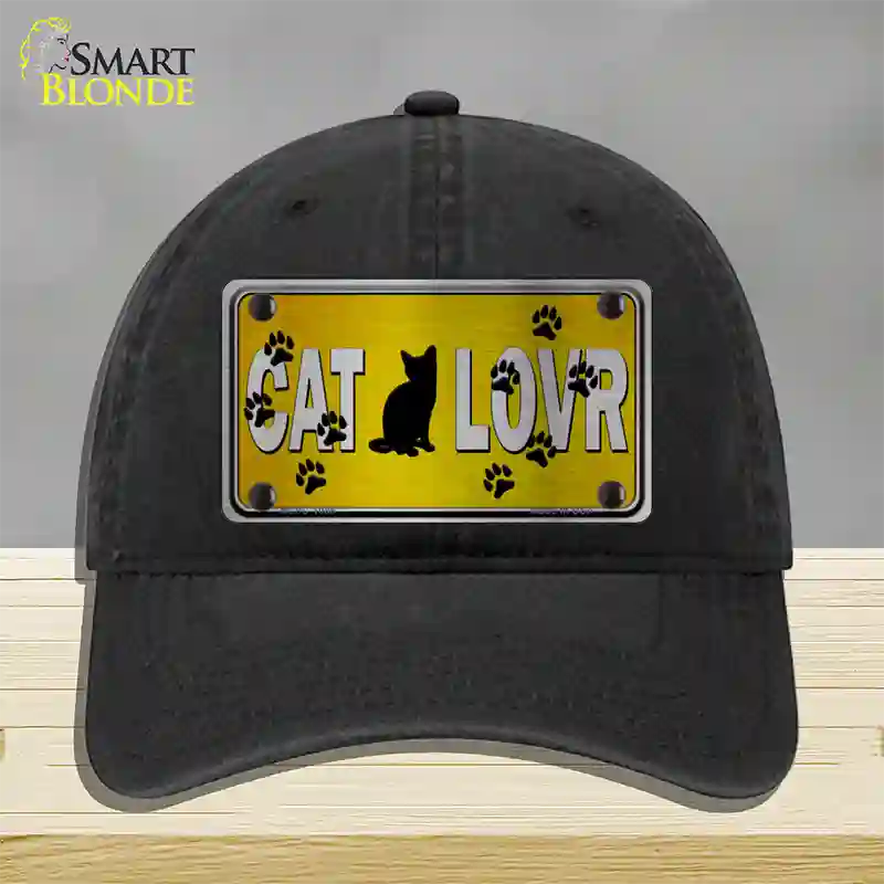 Cat Lover Yellow Brushed Chrome Novelty License Plate Hat Tag Unconstructed Cotton / Black