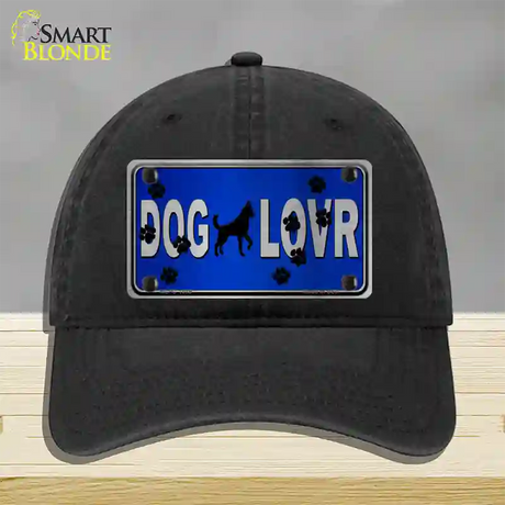 Dog Lover Blue Brushed Chrome Novelty License Plate Hat Tag Unconstructed Cotton / Black