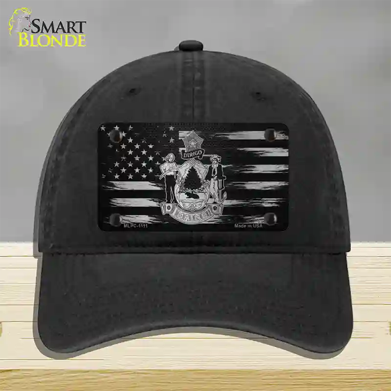 Maine Carbon Fiber Novelty License Plate Hat Unconstructed Cotton / Black