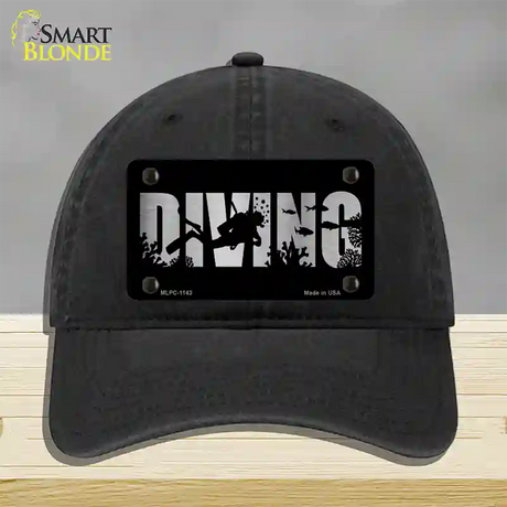 Diving Brushed Chrome Novelty License Plate Hat Unconstructed Cotton / Black