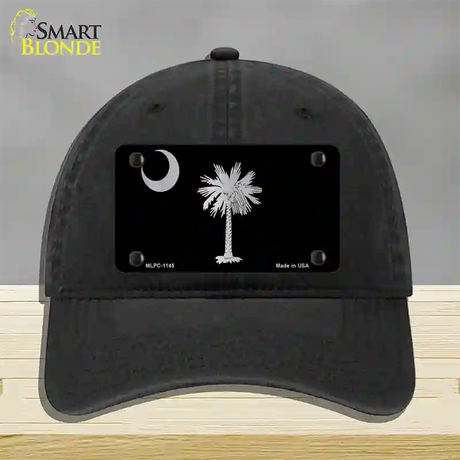 Palmetto Flag Brushed Chrome Novelty License Plate Hat Unconstructed Cotton / Black