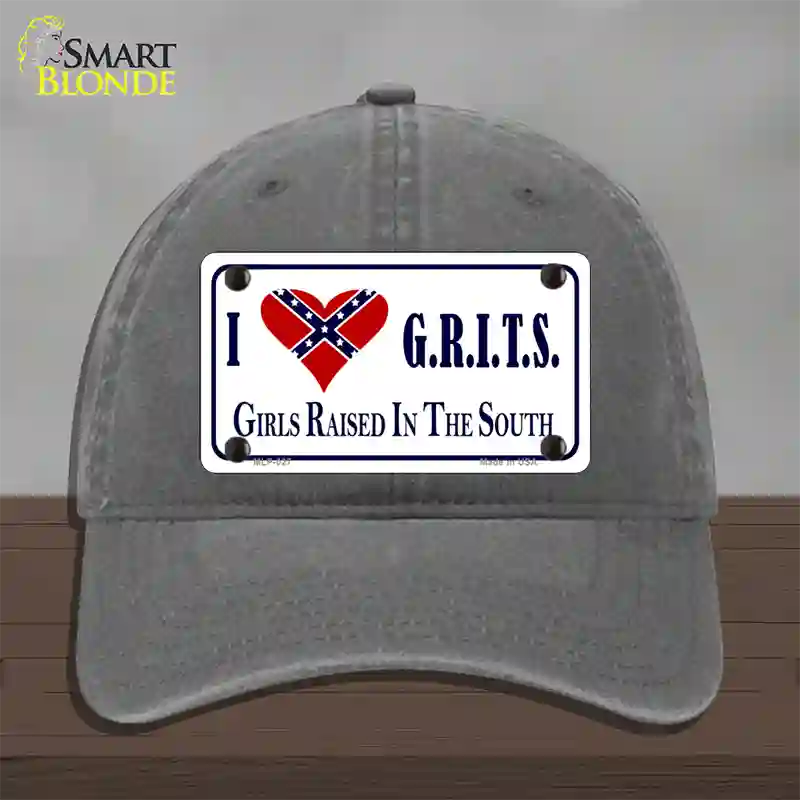 G.R.I.T.S. Confederate Flag Novelty License Plate Hat Unconstructed Cotton / Charcoal