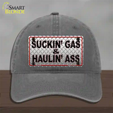 Suckin Gas and Haulin Ass Novelty License Plate Hat Unconstructed Cotton / Charcoal