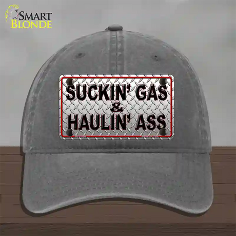 Suckin Gas and Haulin Ass Novelty License Plate Hat Unconstructed Cotton / Charcoal