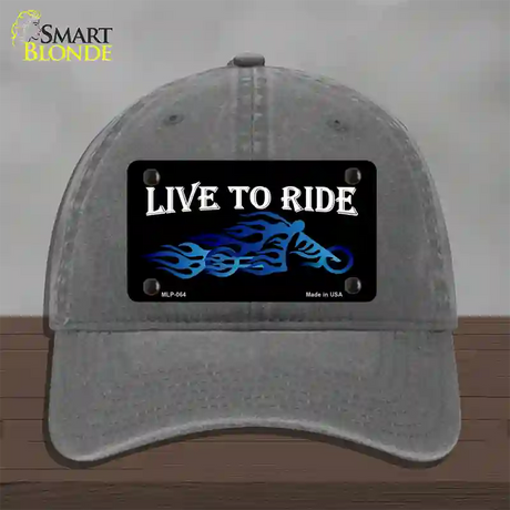 Live To Ride Novelty License Plate Hat Unconstructed Cotton / Charcoal