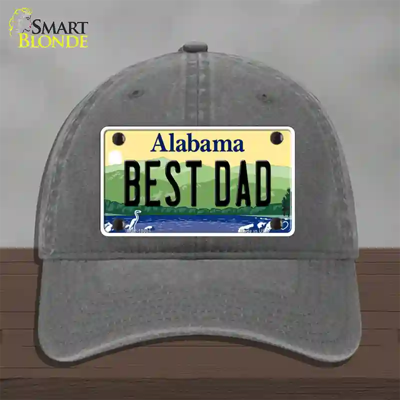 Best Dad Alabama Novelty License Plate Hat Unconstructed Cotton / Charcoal