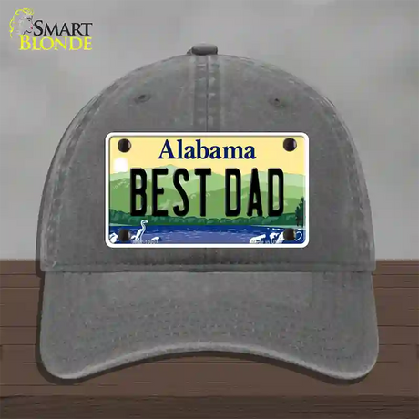 Best Dad Alabama Novelty License Plate Hat Unconstructed Cotton / Charcoal