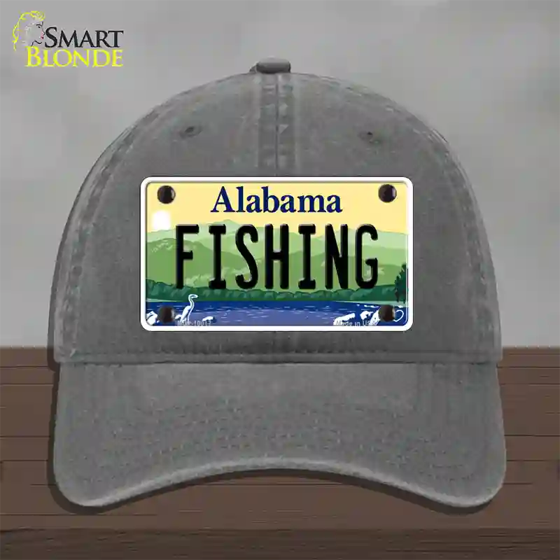 Fishing Alabama Novelty License Plate Hat Unconstructed Cotton / Charcoal