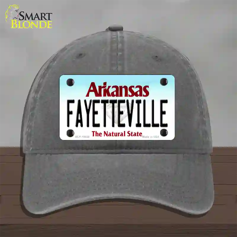 Fayetteville Arkansas Novelty License Plate Hat Unconstructed Cotton / Charcoal