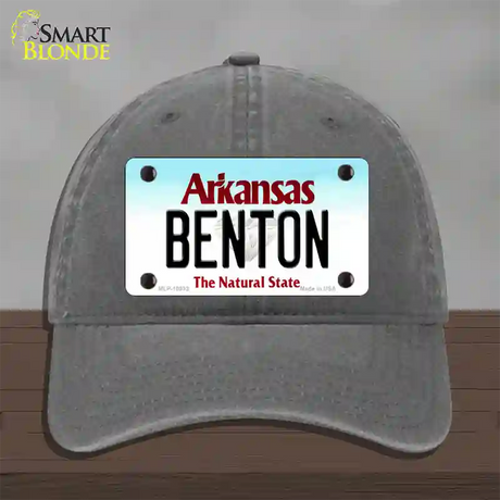 Benton Arkansas Novelty License Plate Hat Unconstructed Cotton / Charcoal