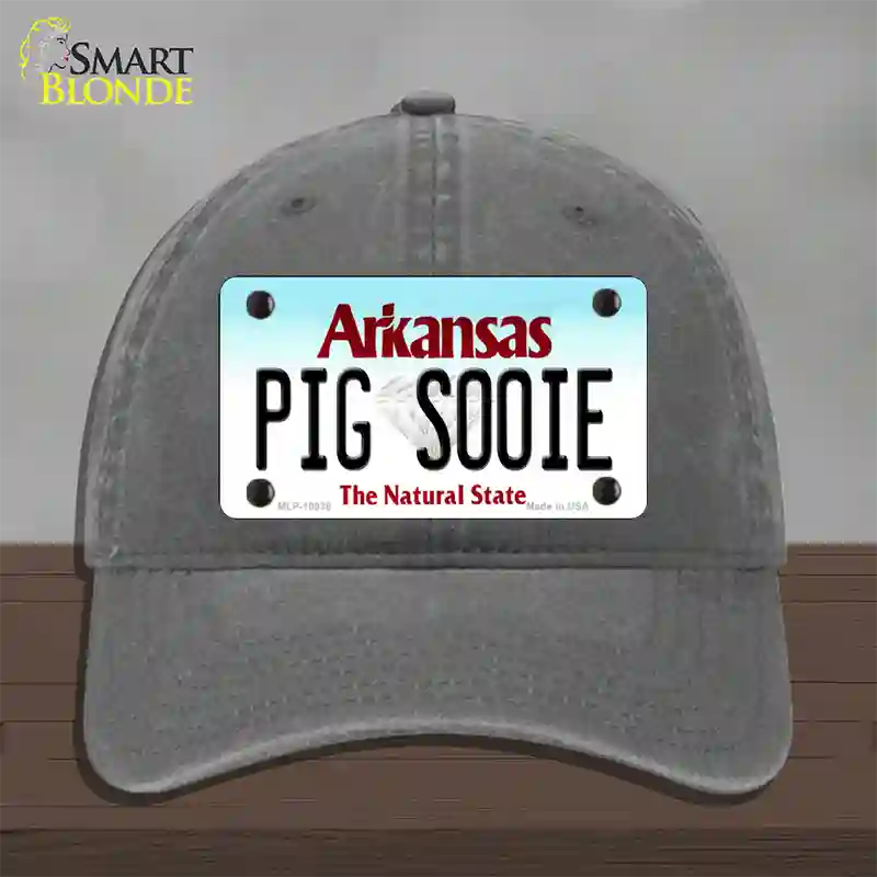 Pig Sooie Arkansas Novelty License Plate Hat Unconstructed Cotton / Charcoal