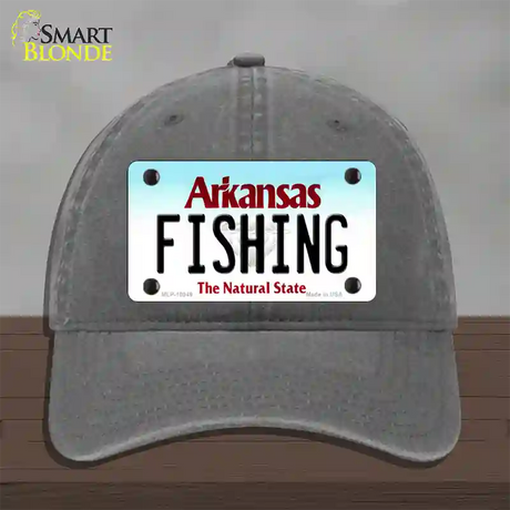 Fishing Arkansas Novelty License Plate Hat Unconstructed Cotton / Charcoal