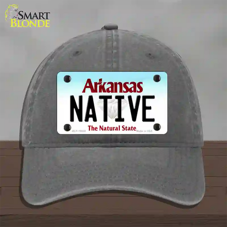 Native Arkansas Novelty License Plate Hat Unconstructed Cotton / Charcoal