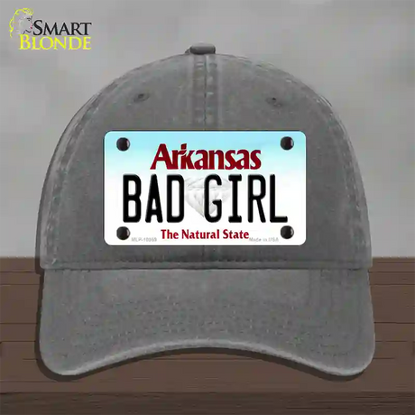 Bad Girl Arkansas Novelty License Plate Hat Unconstructed Cotton / Charcoal