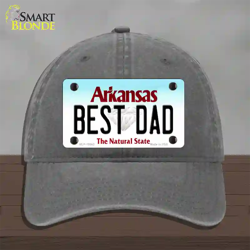 Best Dad Arkansas Novelty License Plate Hat Unconstructed Cotton / Charcoal