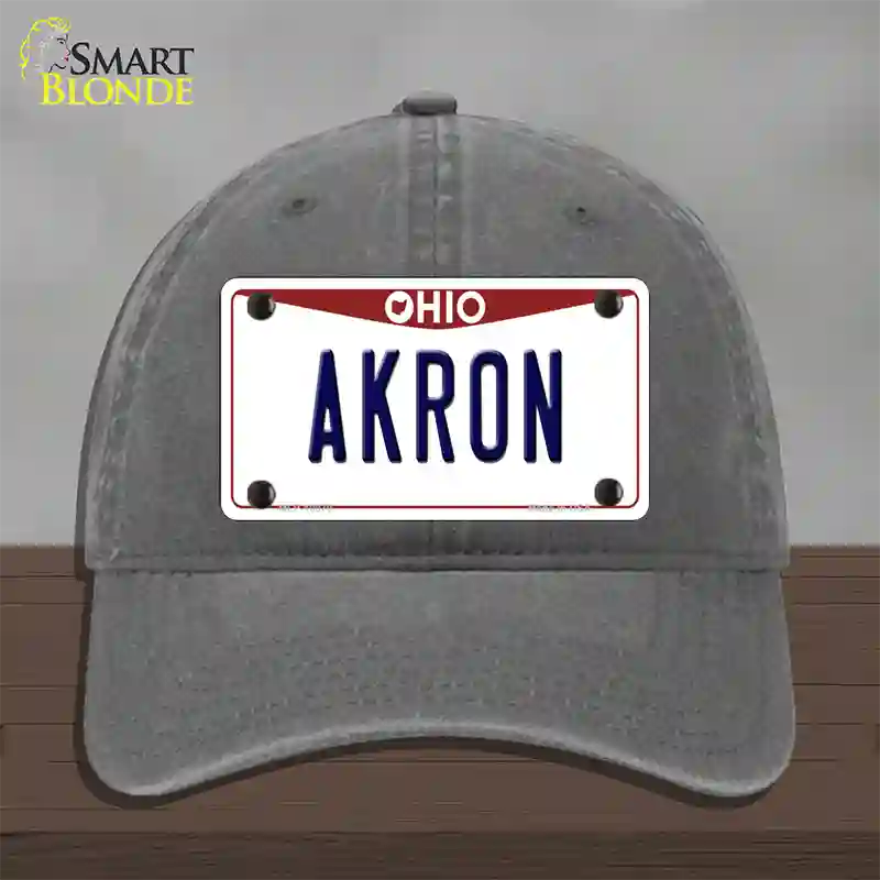 Akron Ohio Novelty License Plate Hat Unconstructed Cotton / Charcoal