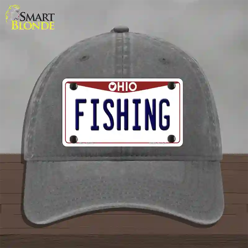 Fishing Ohio Novelty License Plate Hat Unconstructed Cotton / Charcoal