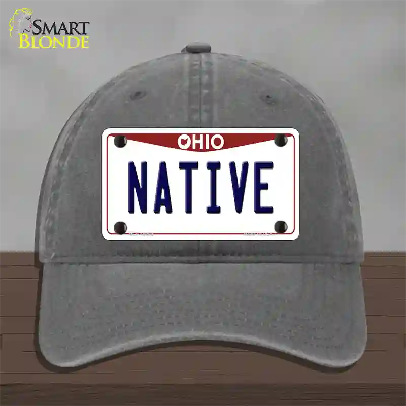 Native Ohio Novelty License Plate Hat Unconstructed Cotton / Charcoal