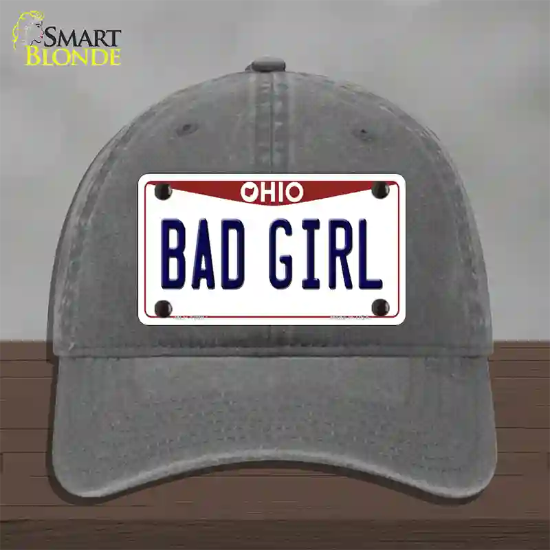 Bad Girl Ohio Novelty License Plate Hat Unconstructed Cotton / Charcoal