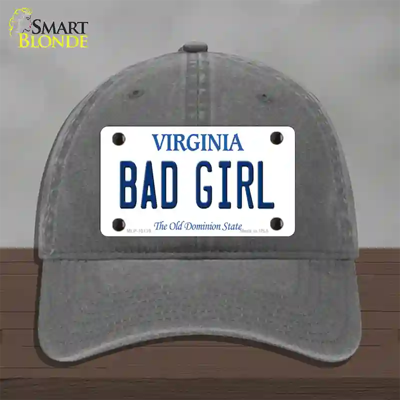 Bad Girl Virginia Novelty License Plate Hat Unconstructed Cotton / Charcoal