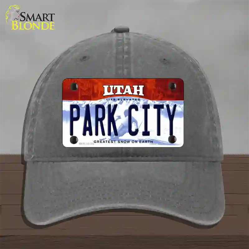 Park City Utah Novelty License Plate Hat Unconstructed Cotton / Charcoal