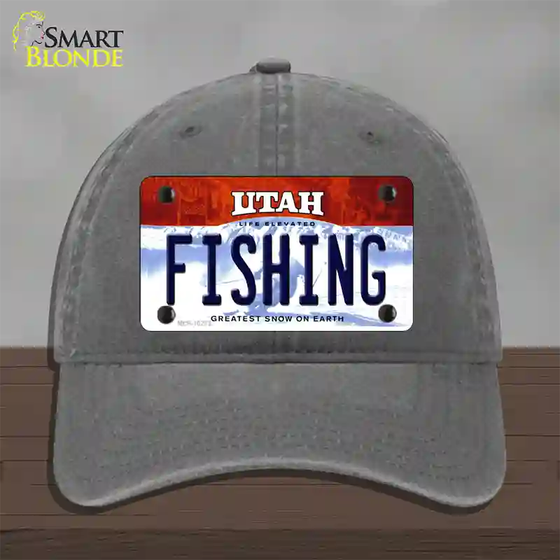 Fishing Utah Novelty License Plate Hat Unconstructed Cotton / Charcoal