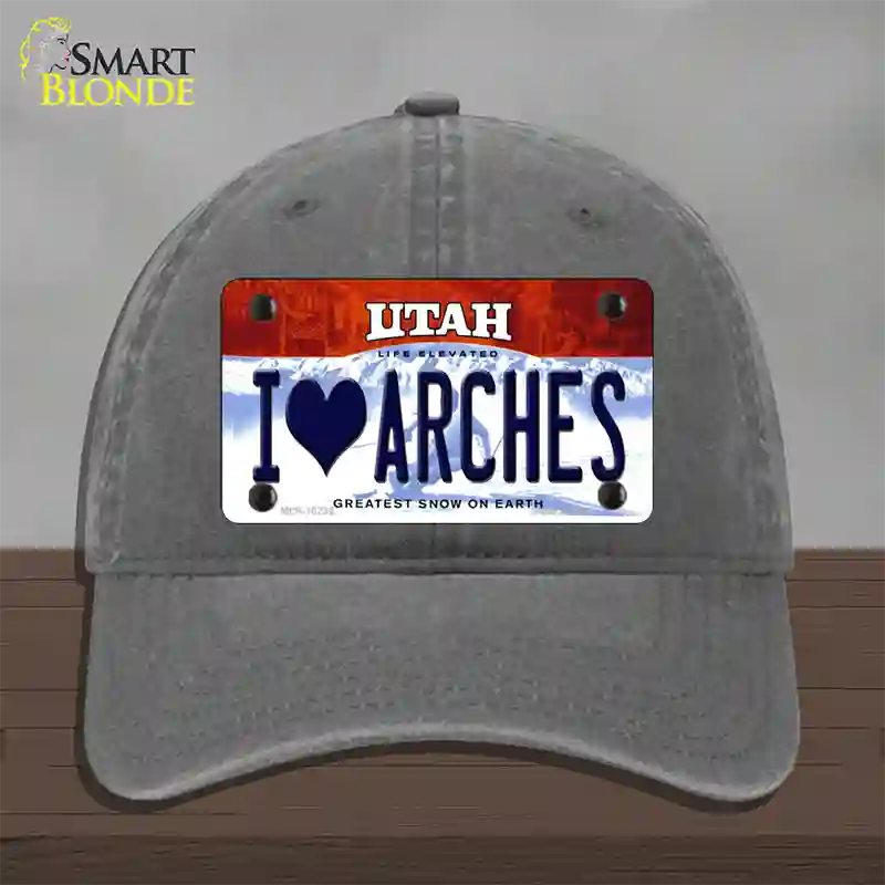 I Love Arches Utah Novelty License Plate Hat Unconstructed Cotton / Charcoal