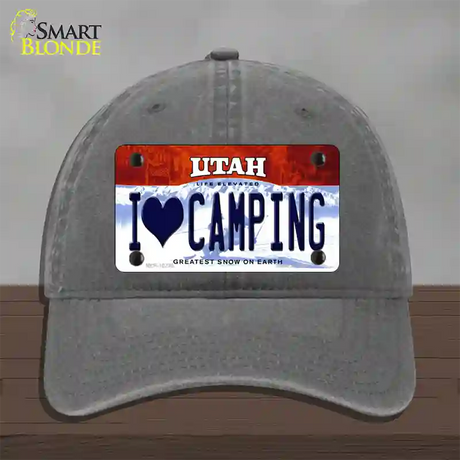 I Love Camping Utah Novelty License Plate Hat Unconstructed Cotton / Charcoal