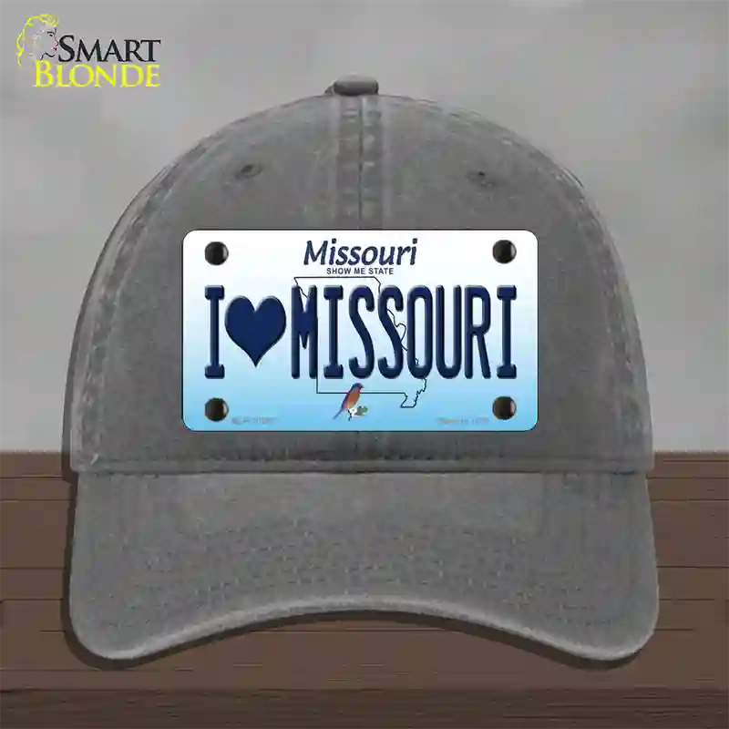 I Love Missouri Novelty License Plate Hat Unconstructed Cotton / Charcoal