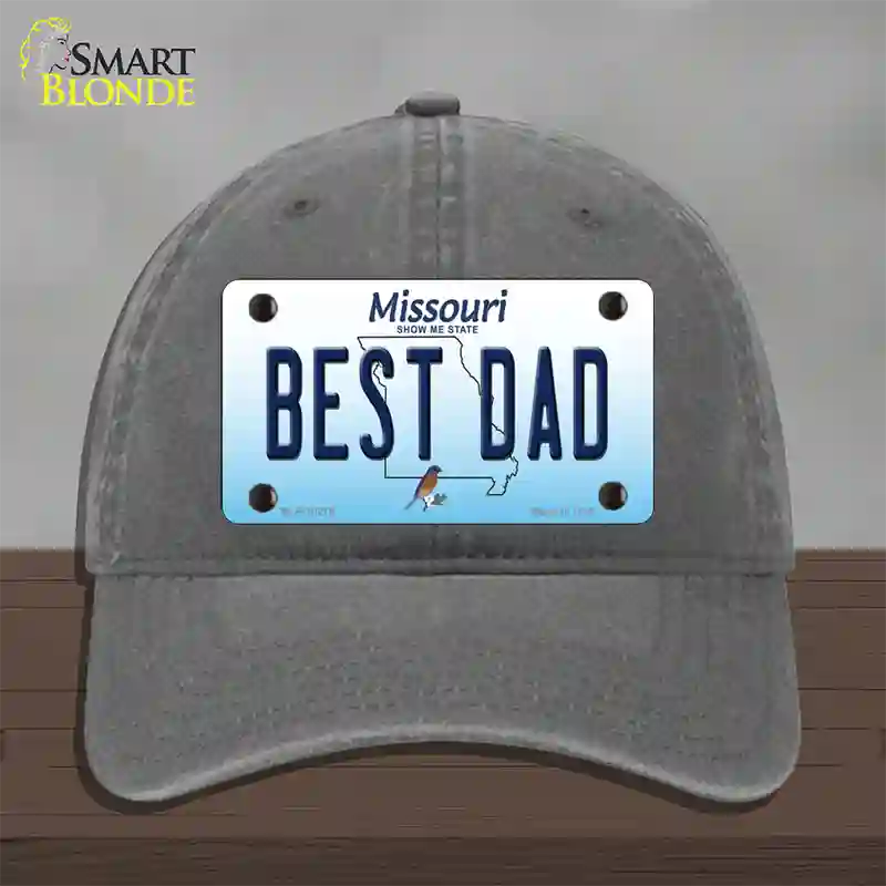 Best Dad Missouri Novelty License Plate Hat Unconstructed Cotton / Charcoal