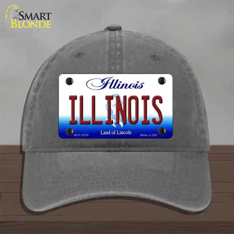 Illinois Land of Lincoln Novelty License Plate Hat Unconstructed Cotton / Charcoal