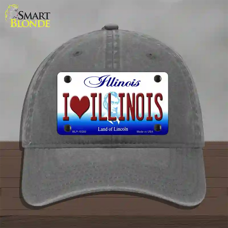 I Love Illinois Novelty License Plate Hat Unconstructed Cotton / Charcoal