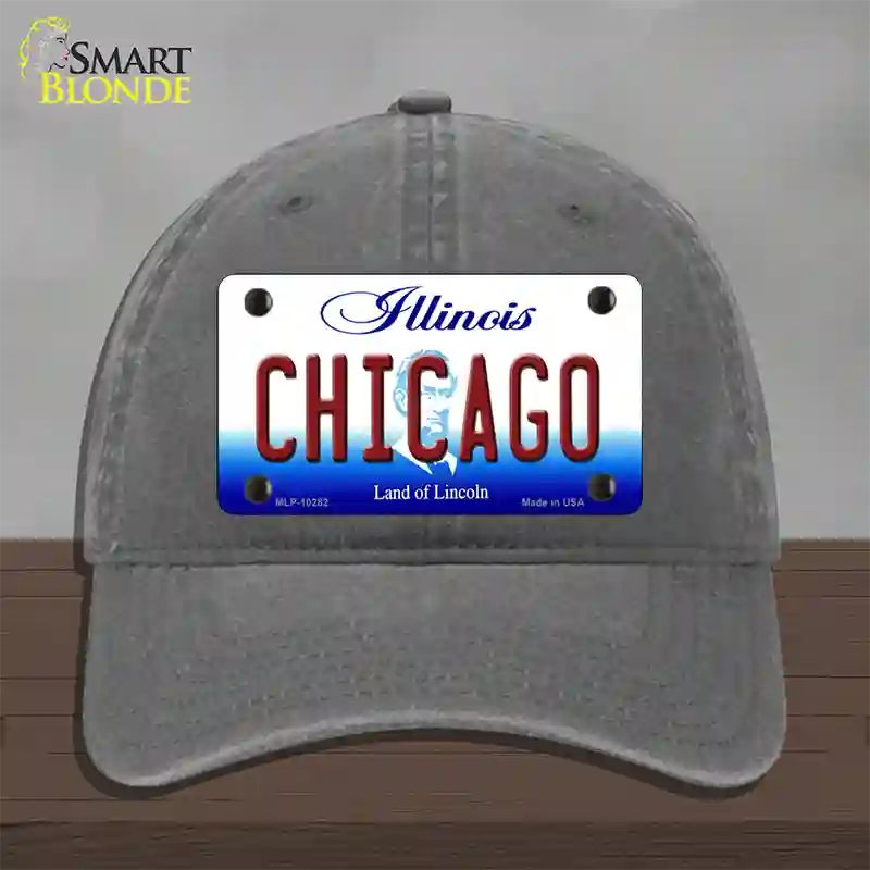 Chicago Illinois Novelty License Plate Hat Unconstructed Cotton / Charcoal