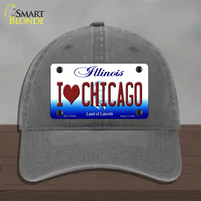 I Love Chicago Illinois Novelty License Plate Hat Unconstructed Cotton / Charcoal