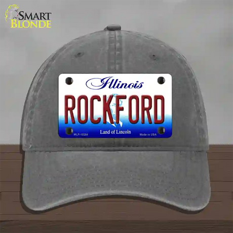 Rockford Illinois Novelty License Plate Hat Unconstructed Cotton / Charcoal