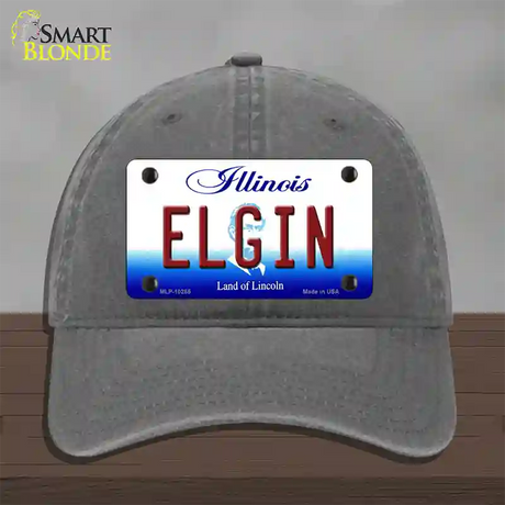 Elgin Illinois Novelty License Plate Hat Unconstructed Cotton / Charcoal