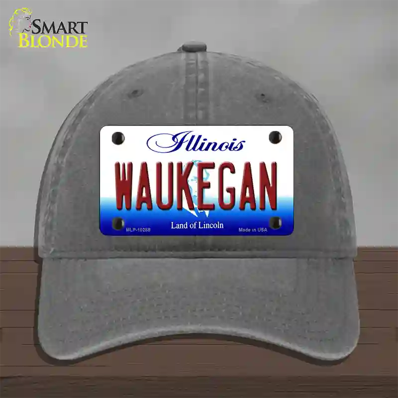 Waukegan Illinois Novelty License Plate Hat Unconstructed Cotton / Charcoal