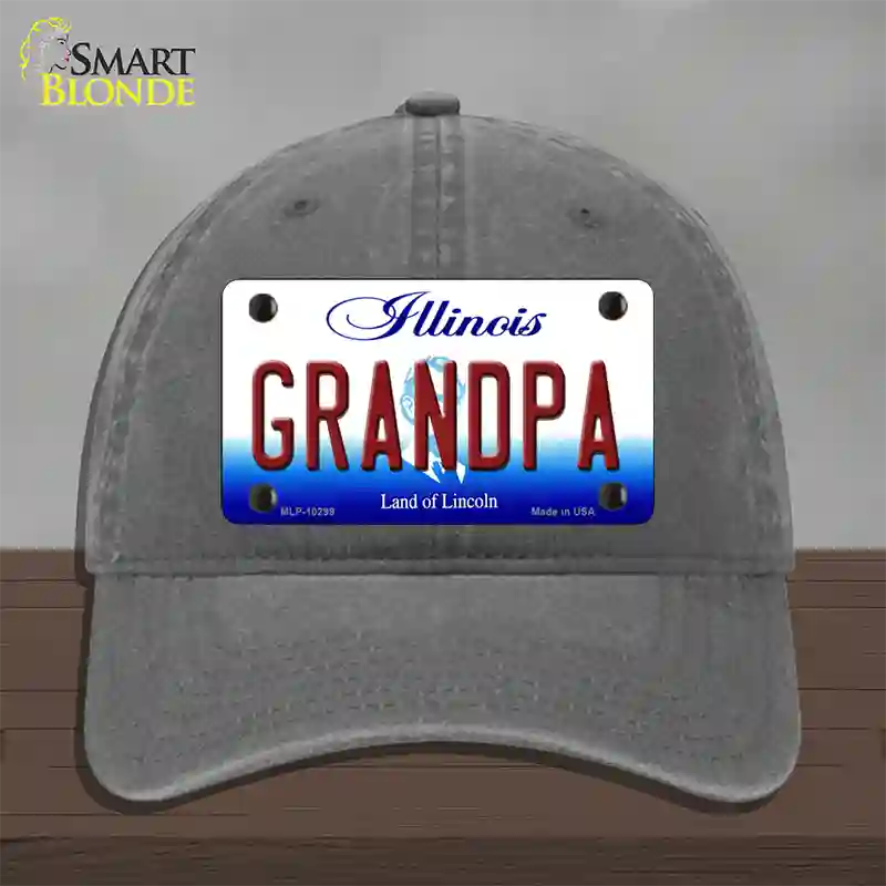 Grandpa Illinois Novelty License Plate Hat Unconstructed Cotton / Charcoal