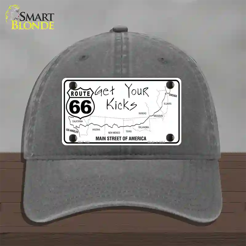 US Route 66 Map Novelty License Plate Hat Unconstructed Cotton / Charcoal