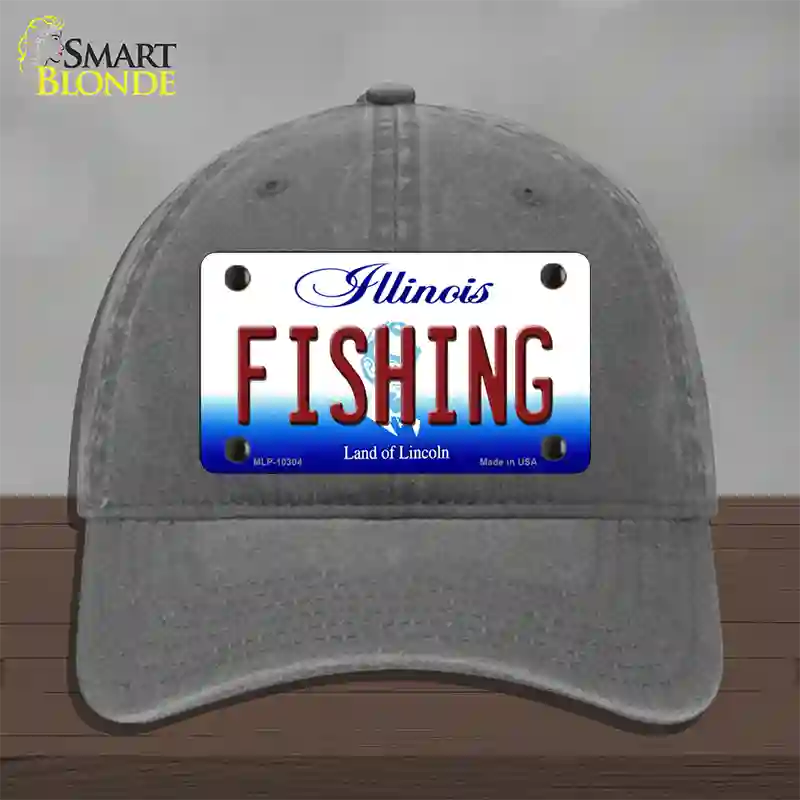 Fishing Illinois Novelty License Plate Hat Unconstructed Cotton / Charcoal